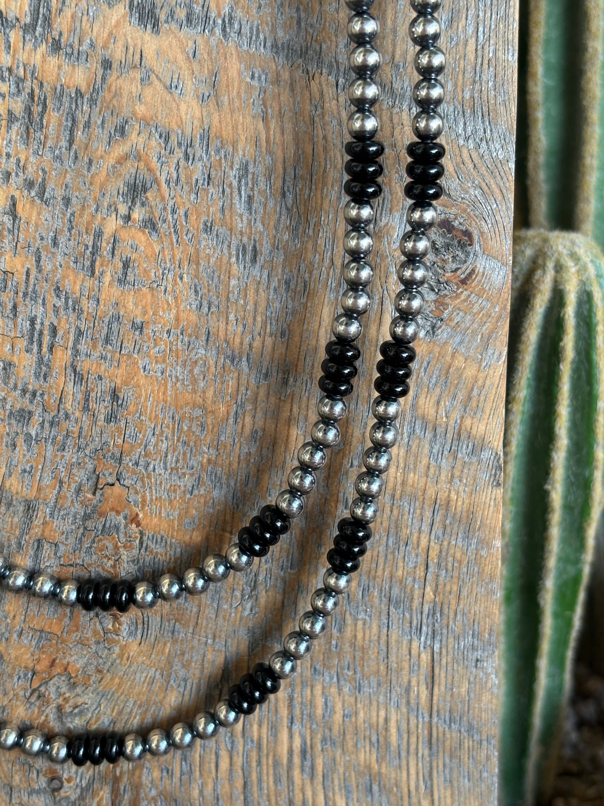 18 Inch Sterling Pearls & Black Onyx Necklace