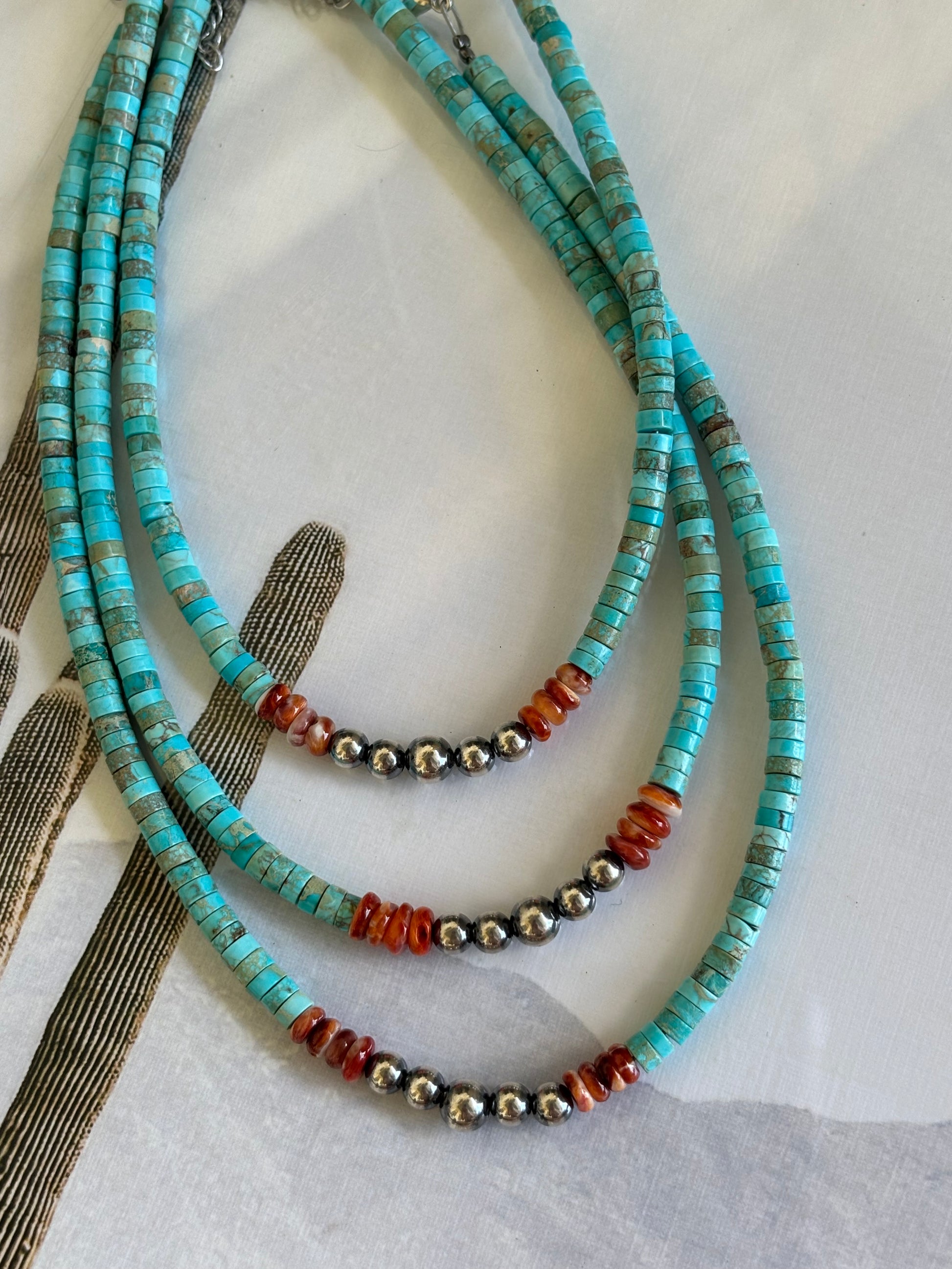 Turquoise Sterling Silver Pearls & Spiny Oyster Necklace