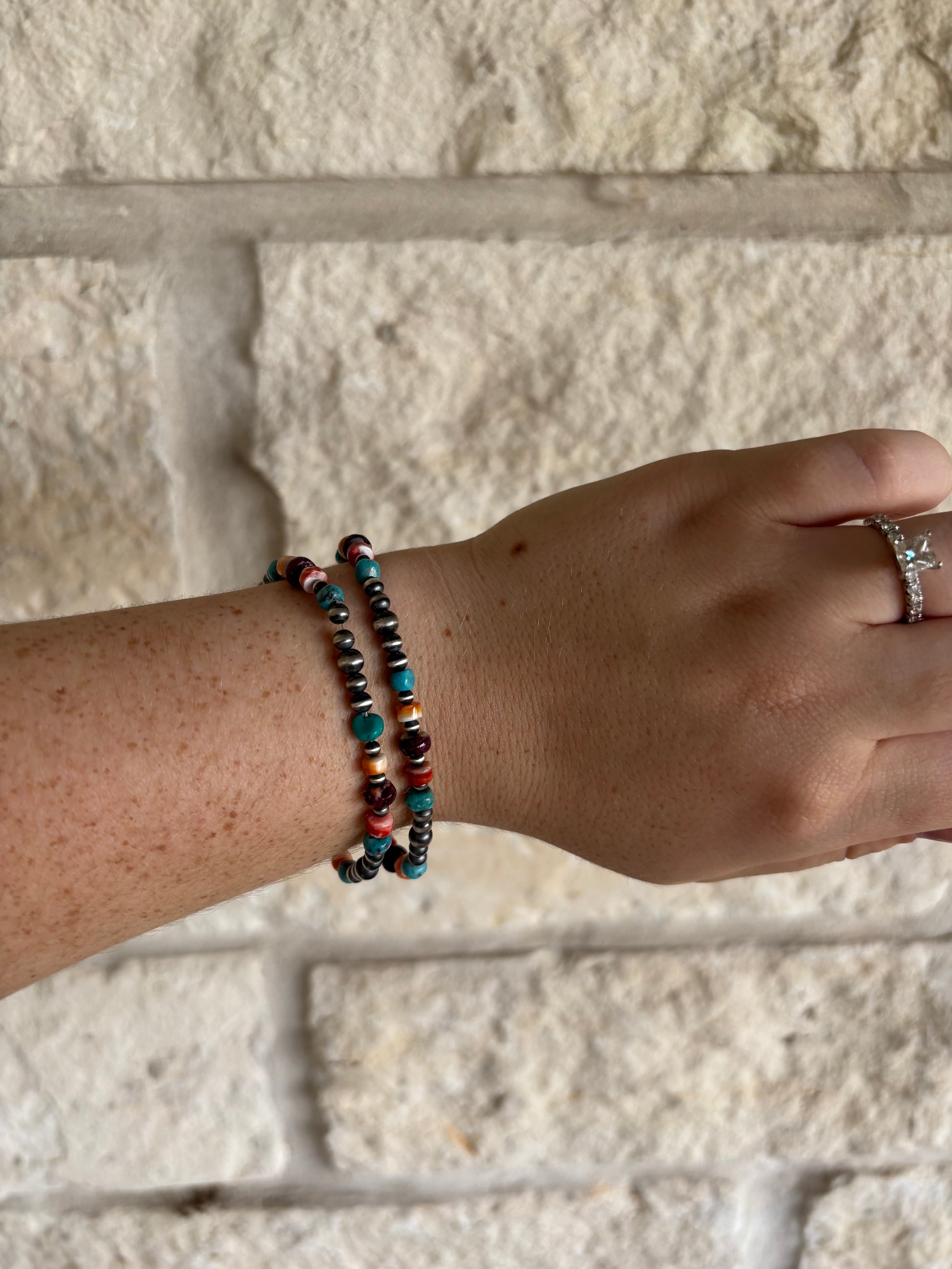 Multi Stone & Pearl Stretch Bracelet