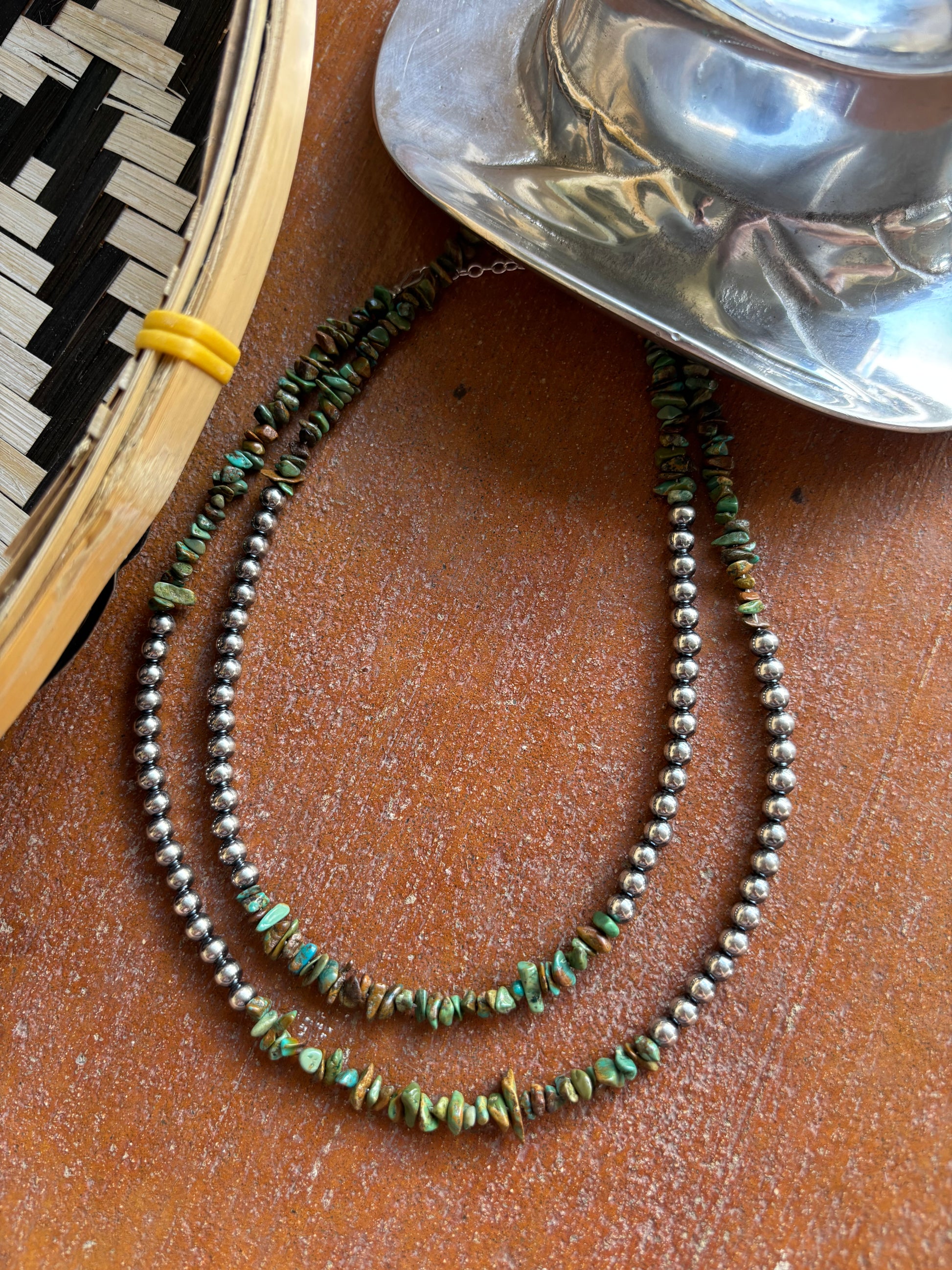 16 Inch Sterling Silver Pearl & Turquoise Necklace