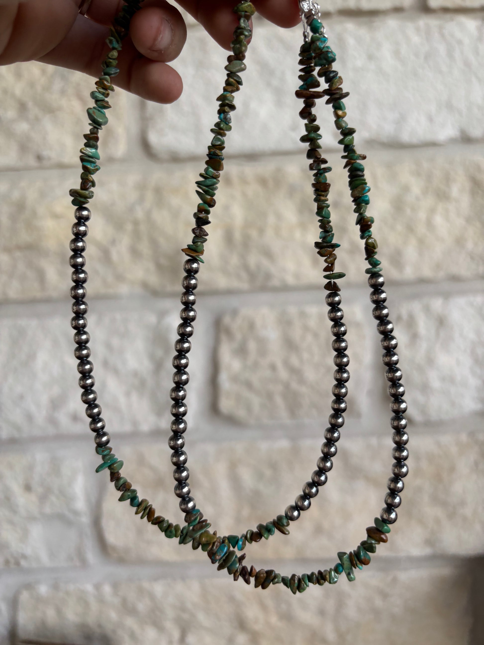 16 Inch Sterling Silver Pearl & Turquoise Necklace