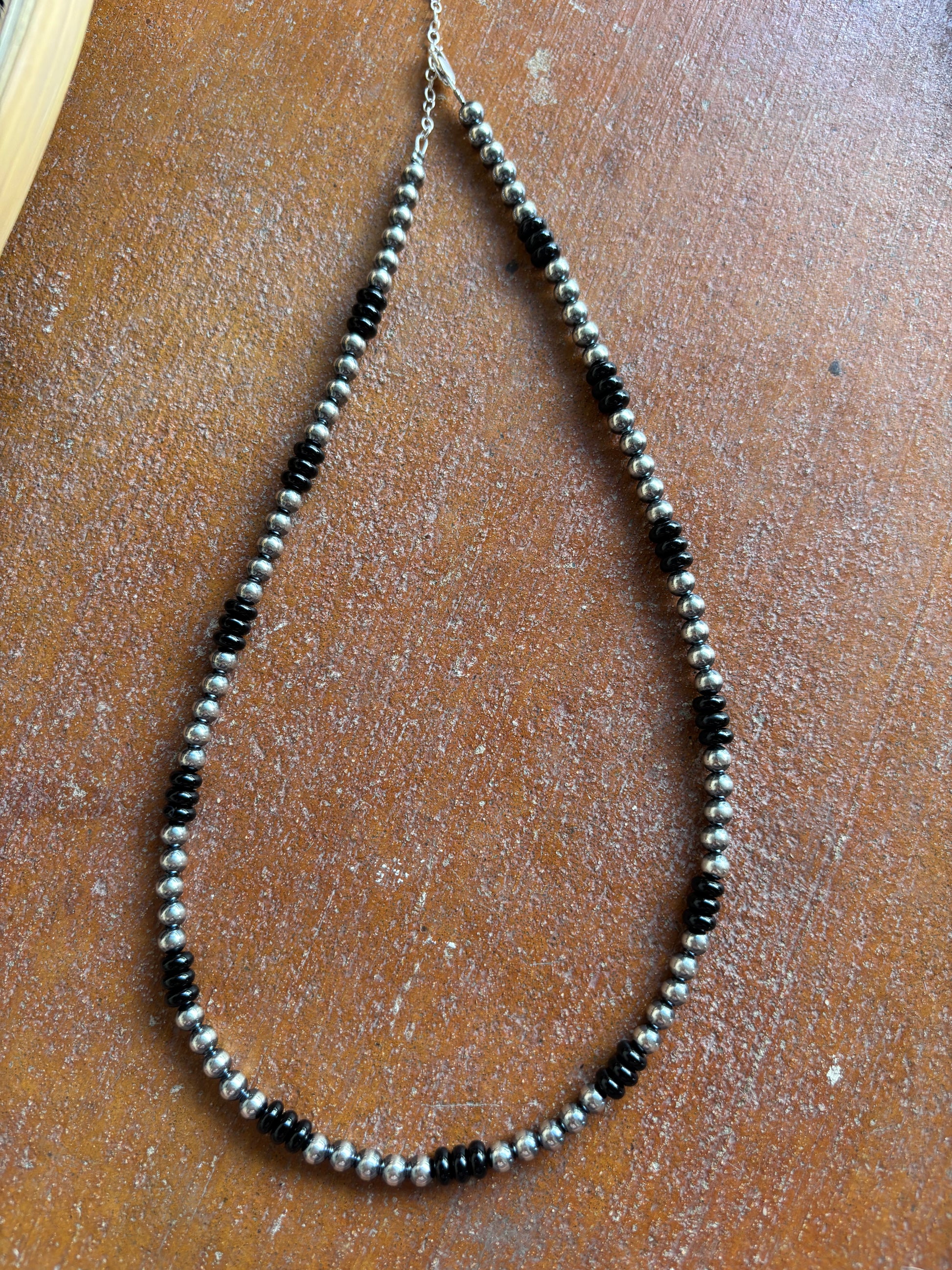 18 Inch Sterling Pearls & Black Onyx Necklace