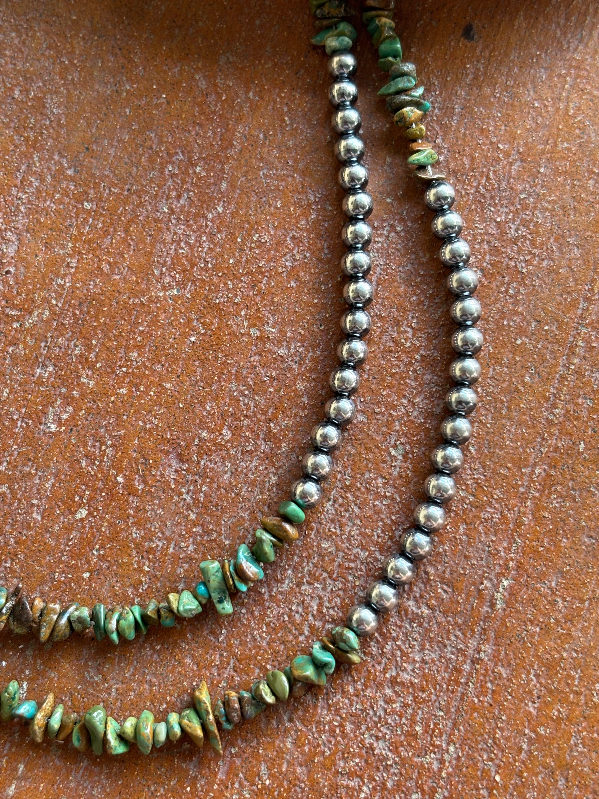 16 Inch Sterling Silver Pearl & Turquoise Necklace