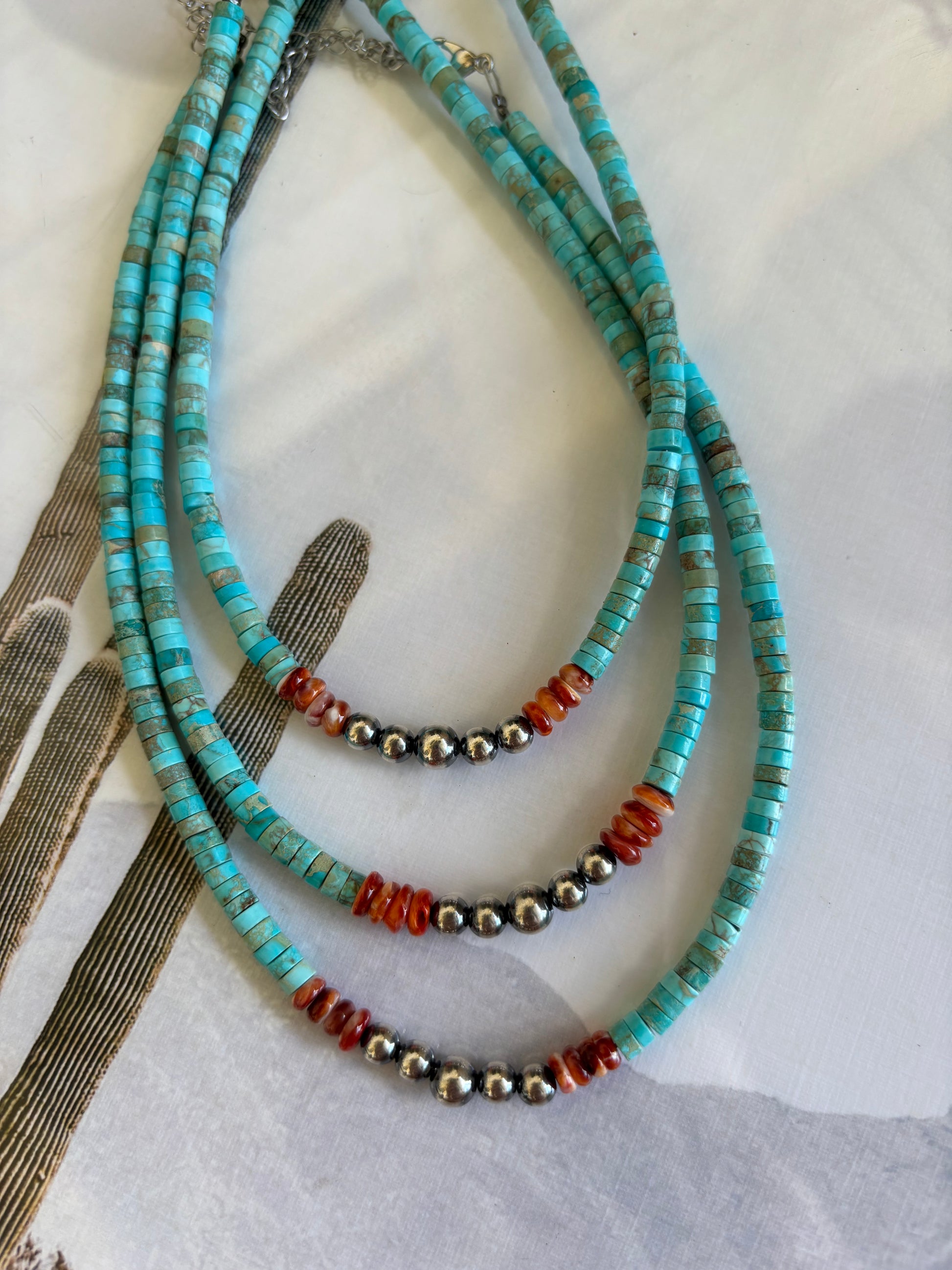 Turquoise Sterling Silver Pearls & Spiny Oyster Necklace