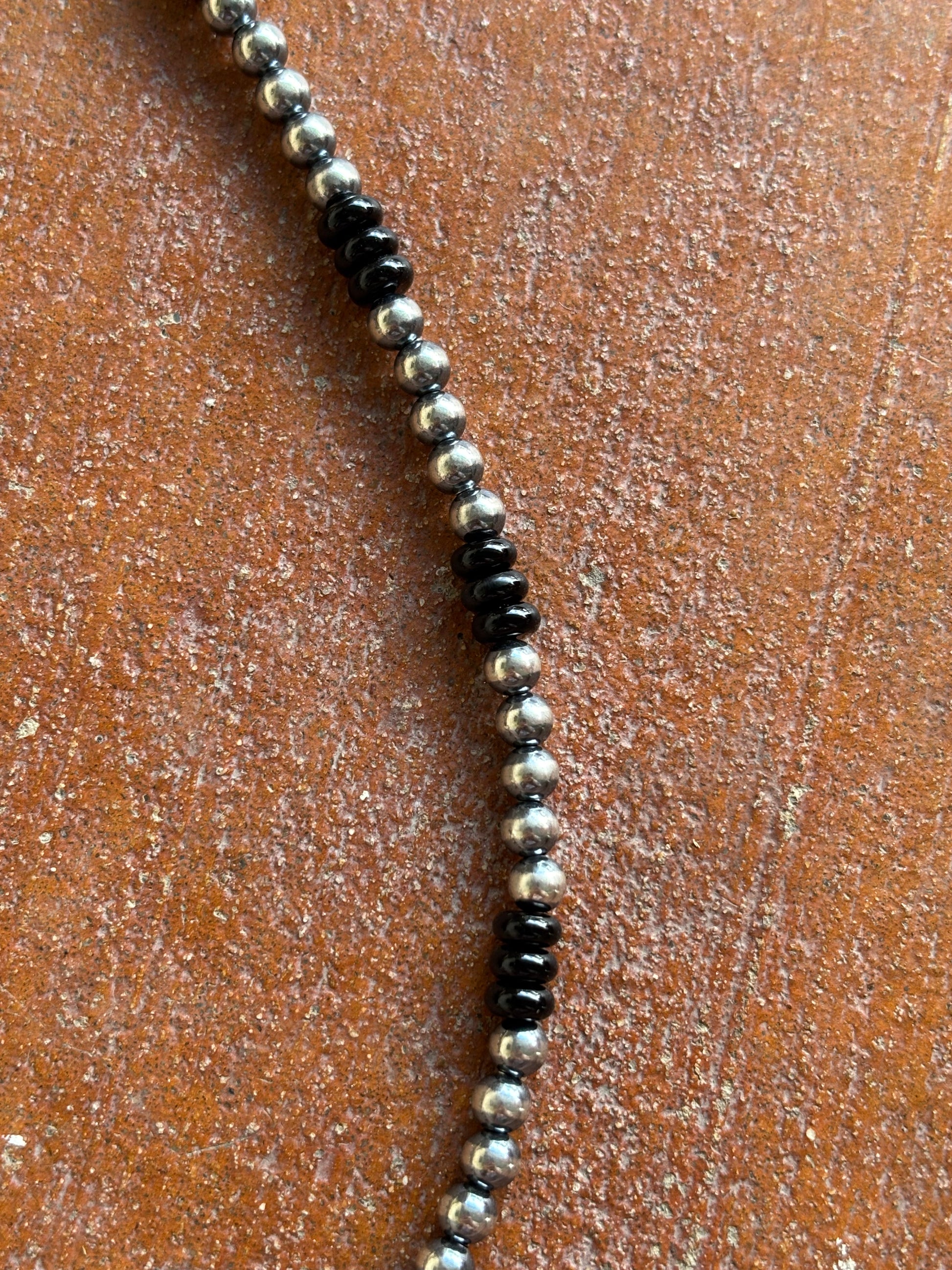 18 Inch Sterling Pearls & Black Onyx Necklace
