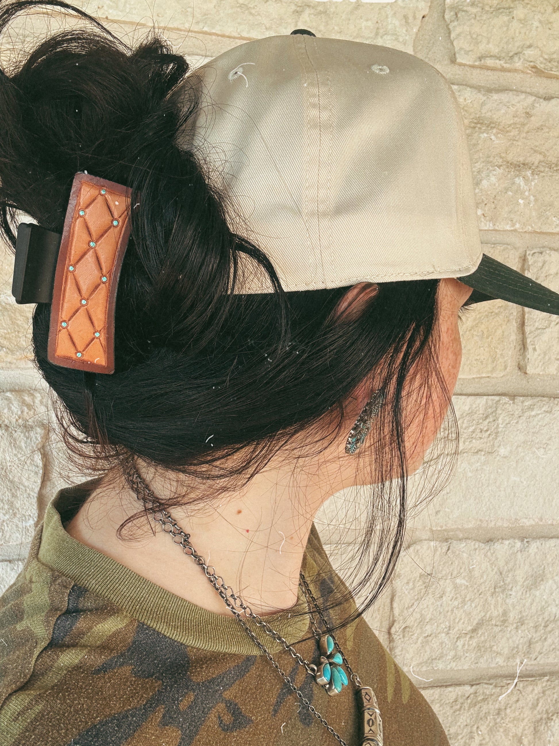 Hand Tooled Large Claw Clip - Quilted