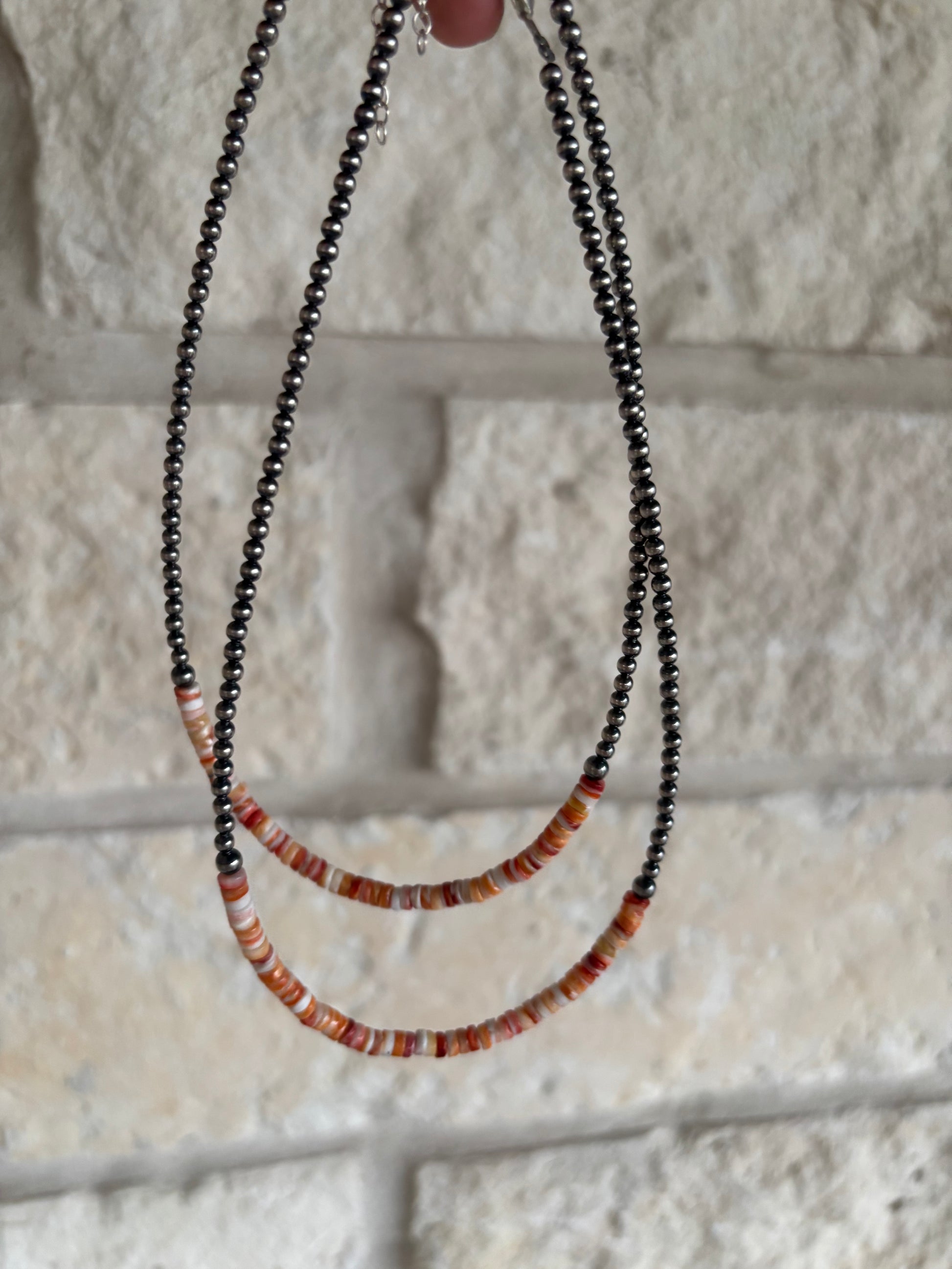 Spiny Oyster & Sterling Silver Pearl Necklace