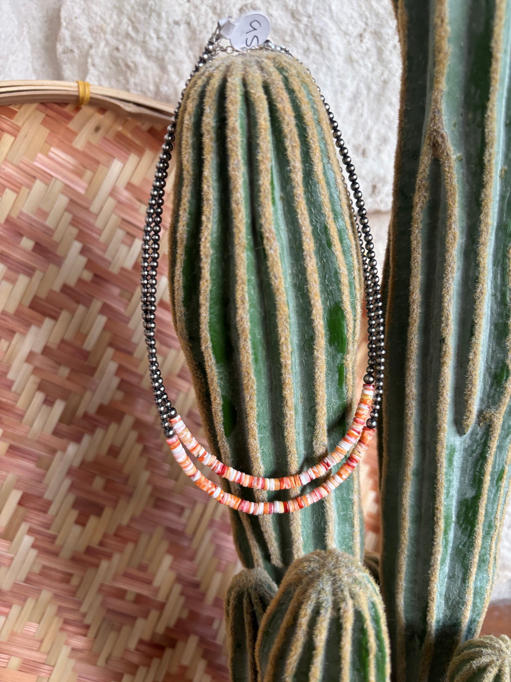 Spiny Oyster & Sterling Silver Pearl Necklace