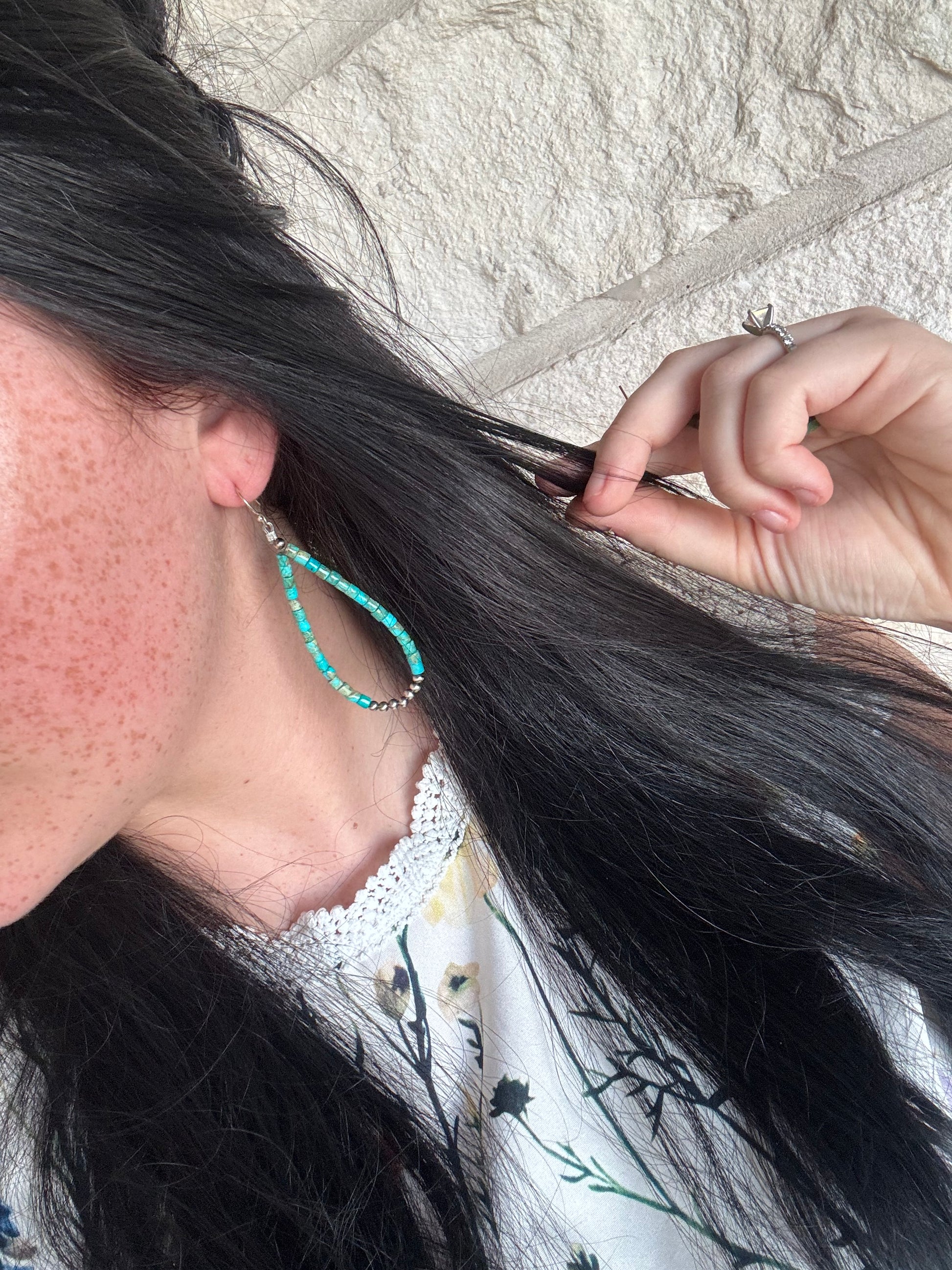 Turquoise & Sterling Pearl Teardrop Earrings
