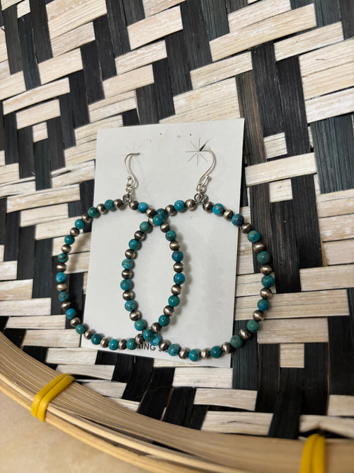 2" Turquoise n Pearls Hoops