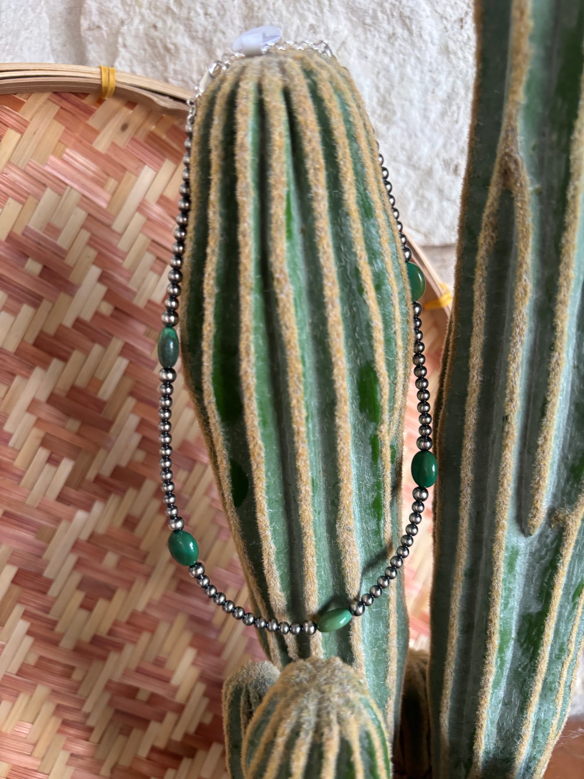 Turquoise + Sterling Pearl Necklace 16 inch