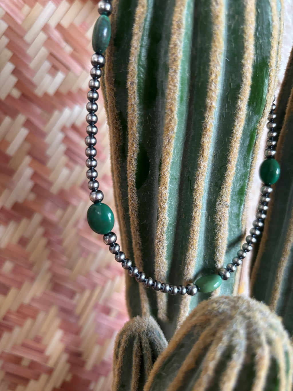 Turquoise + Sterling Pearl Necklace 16 inch