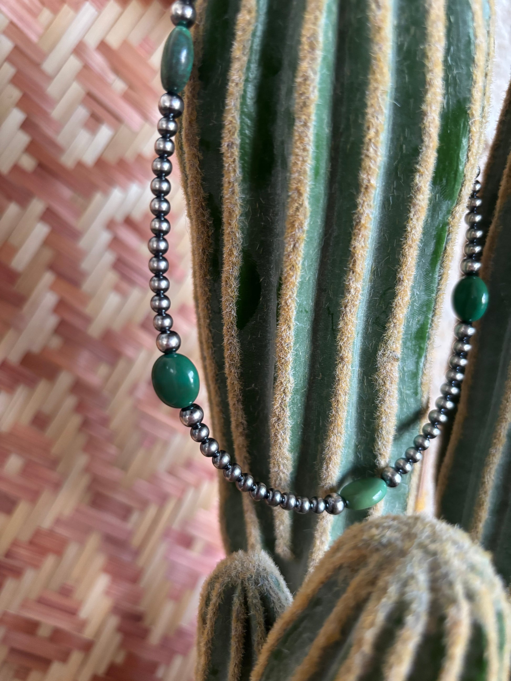 Turquoise + Sterling Pearl Necklace 16 inch
