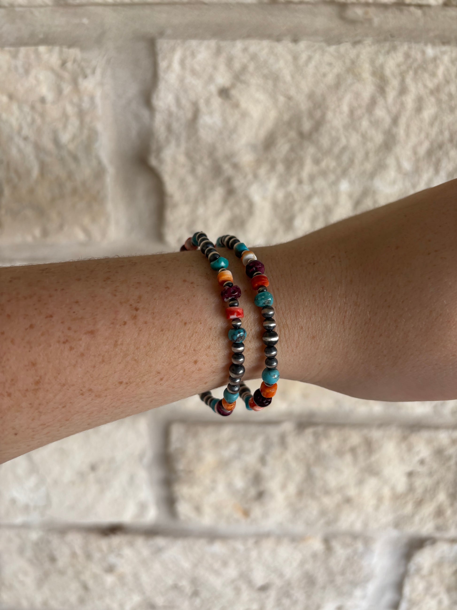Multi Stone & Pearl Stretch Bracelet