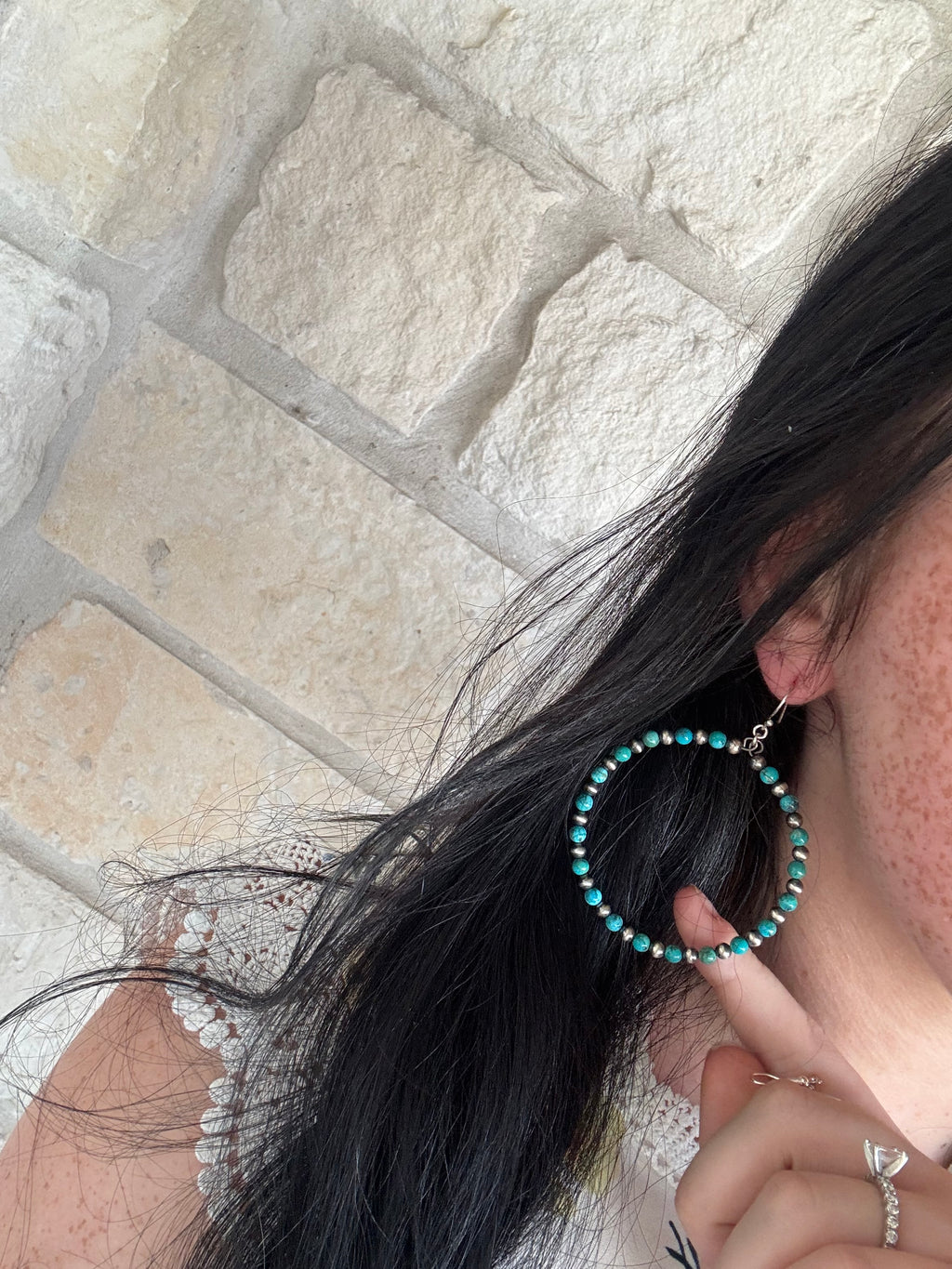 2" Turquoise n Pearls Hoops