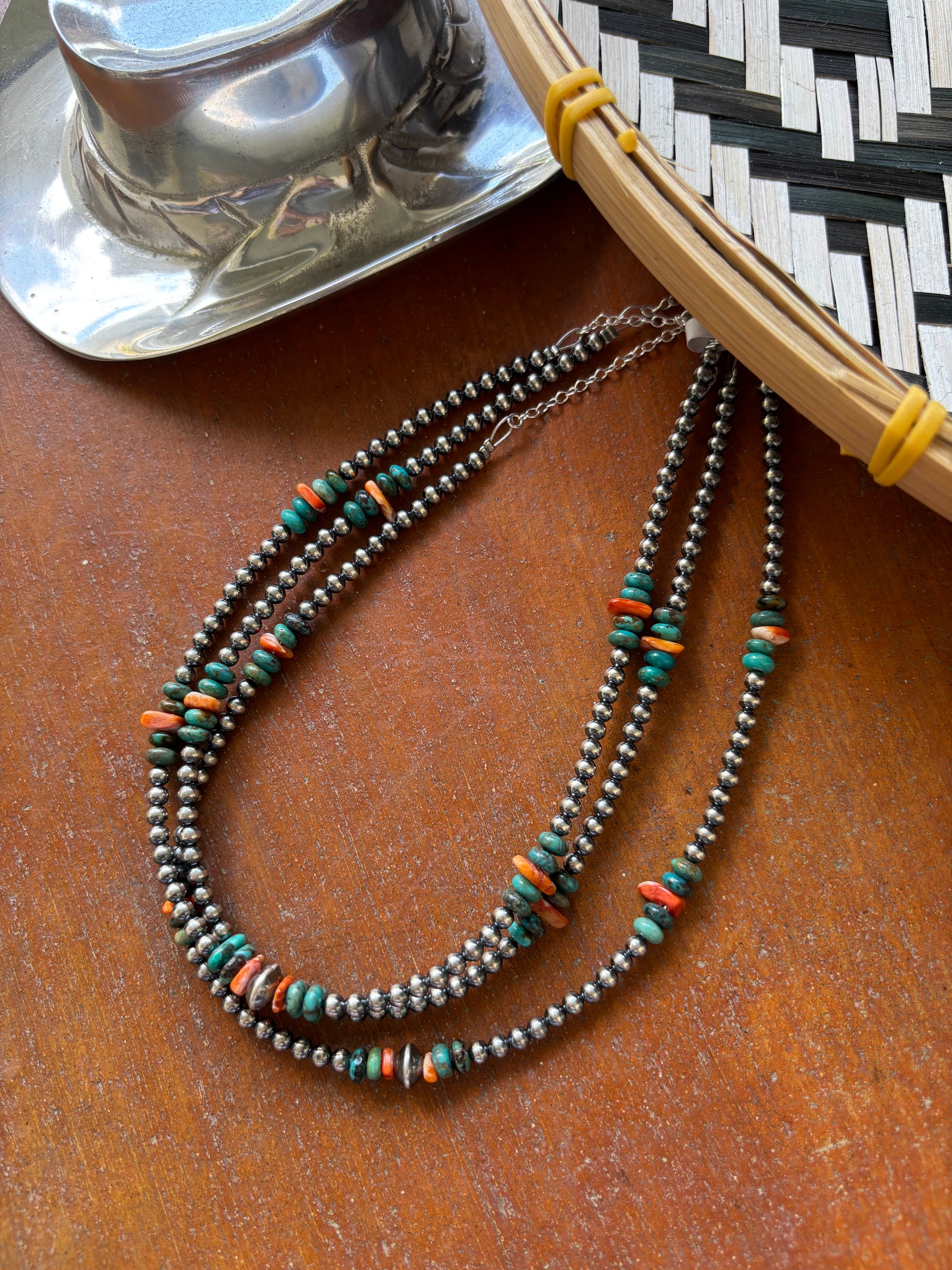Spiny Oyster & Turquoise Sterling Silver Pearl Necklace