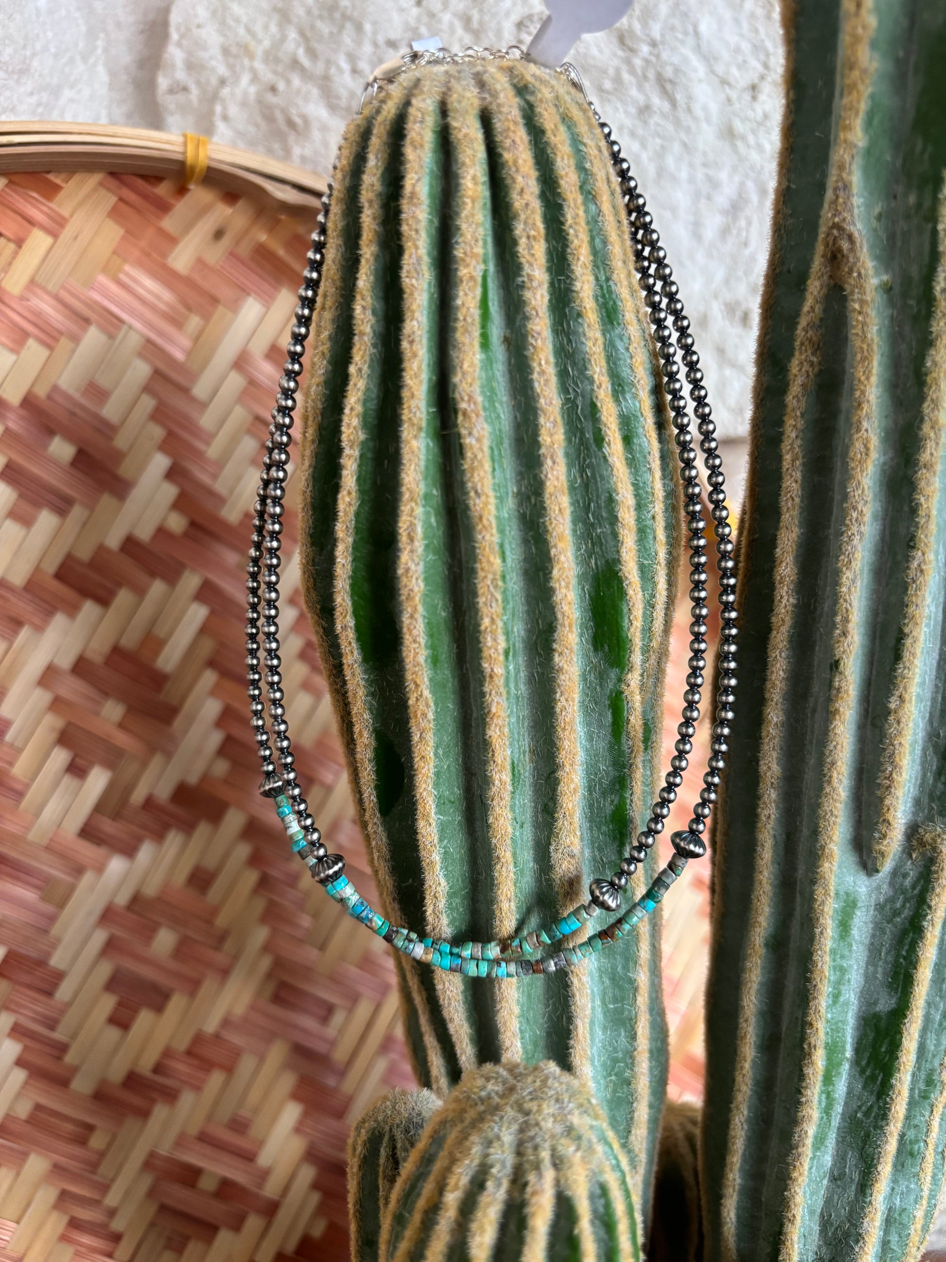 Turquoise Chip & Sterling Pearl Necklace