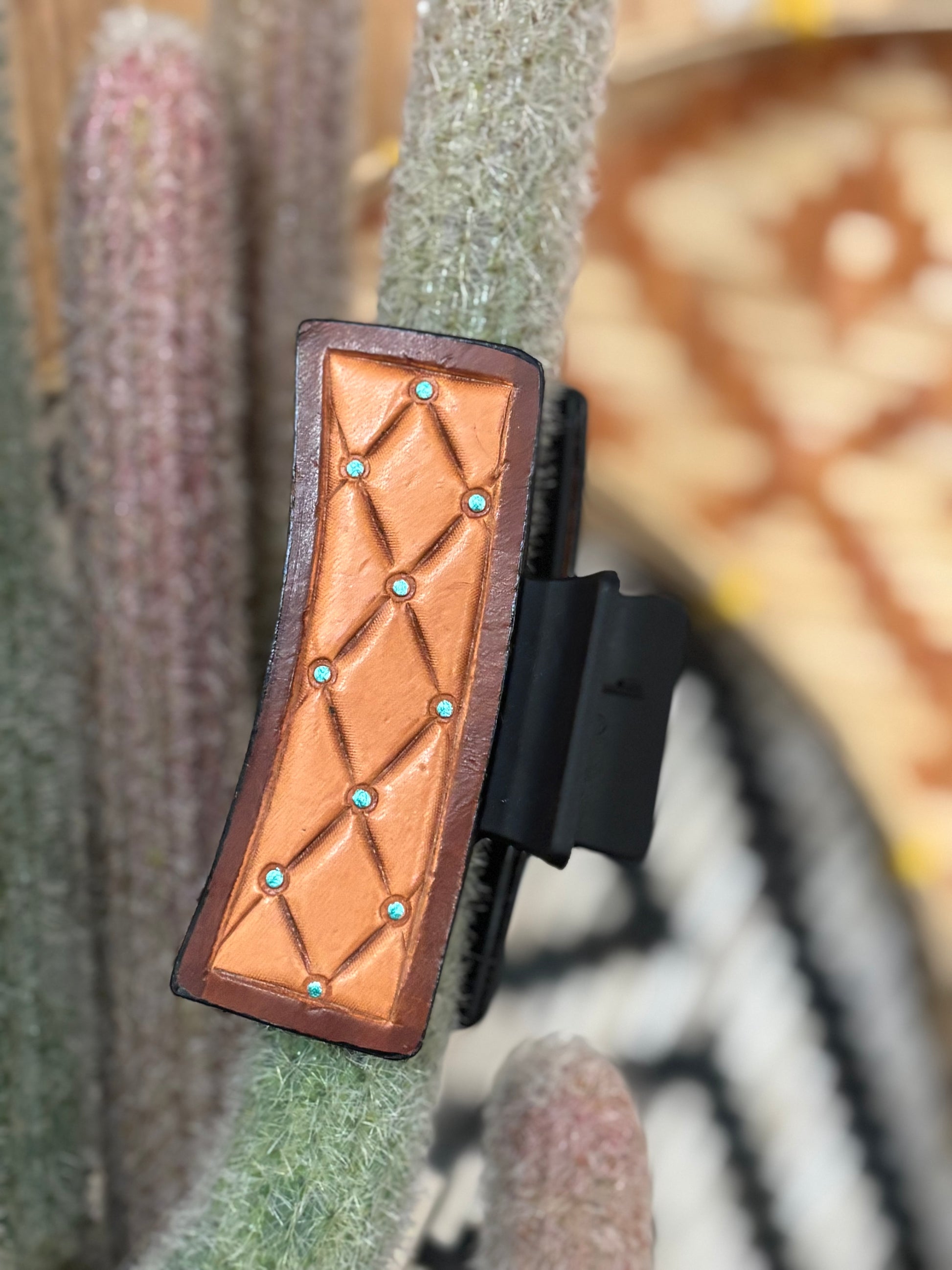 Hand Tooled Large Claw Clip - Quilted