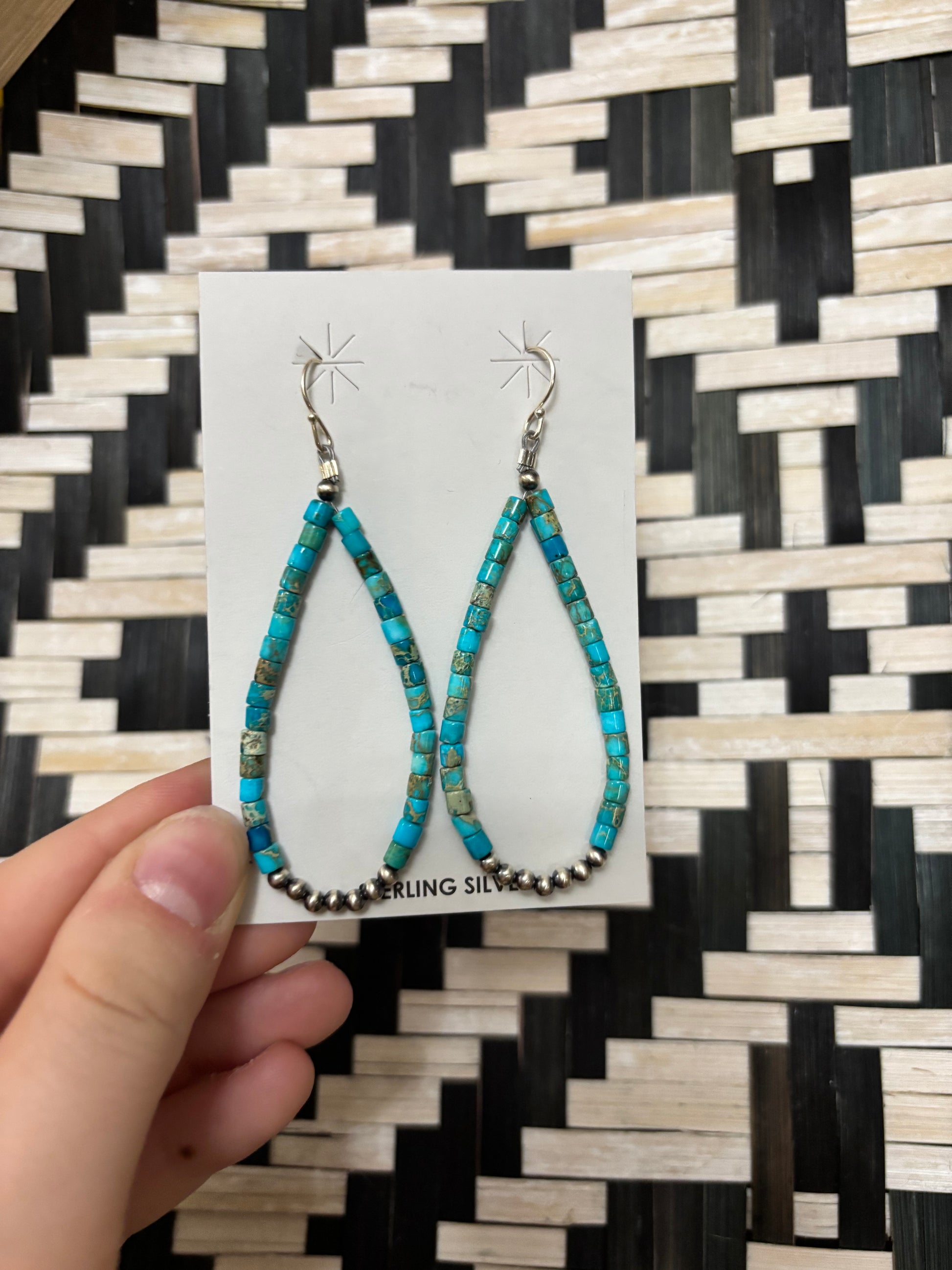 Turquoise & Sterling Pearl Teardrop Earrings