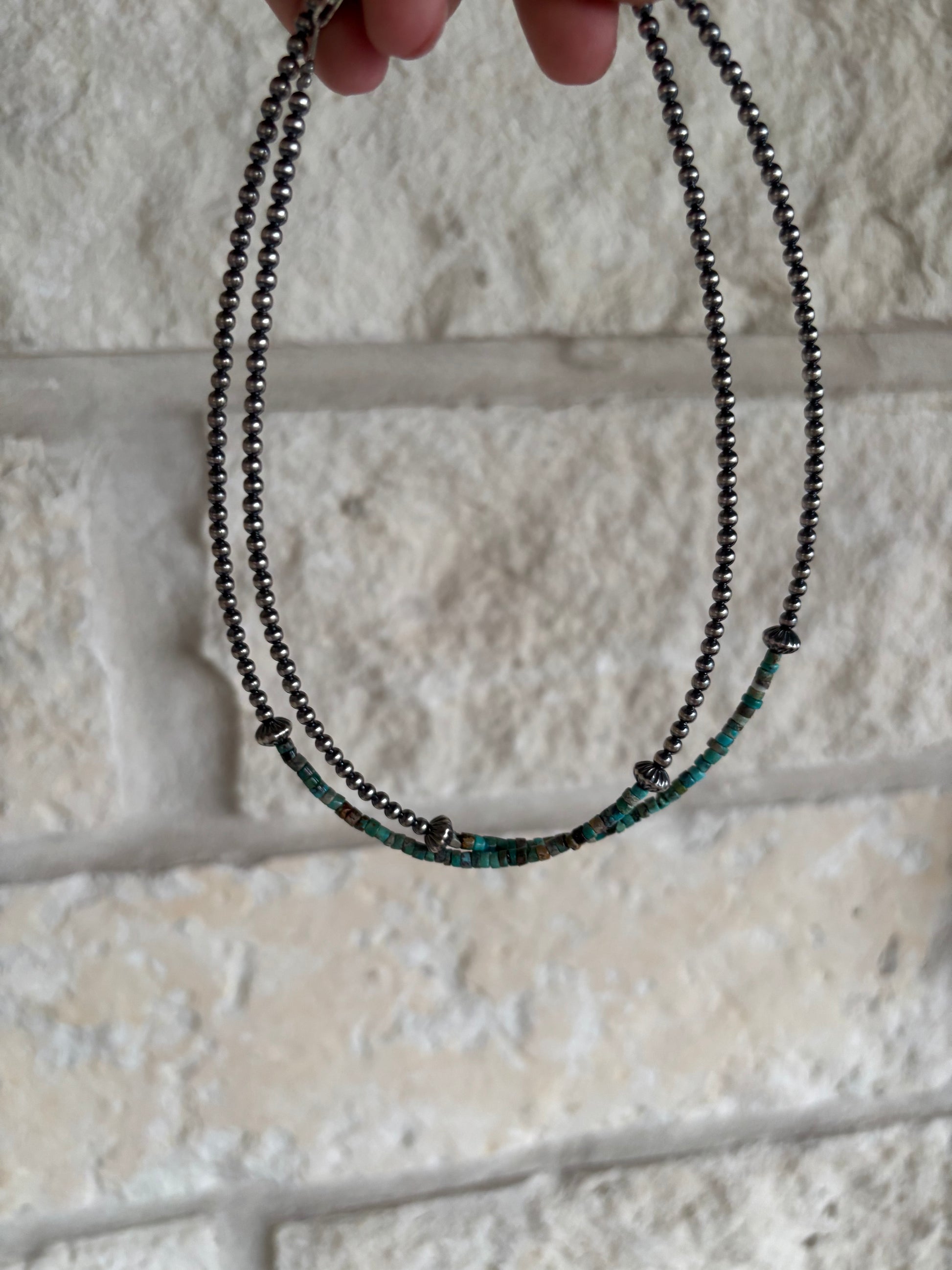 Turquoise Chip & Sterling Pearl Necklace