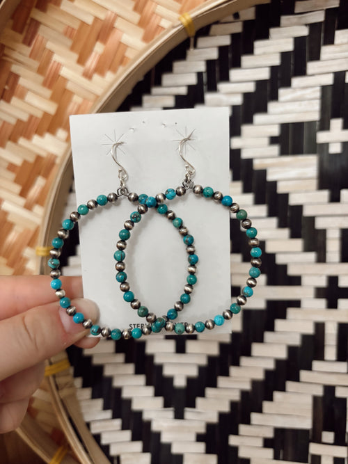 2" Turquoise n Pearls Hoops