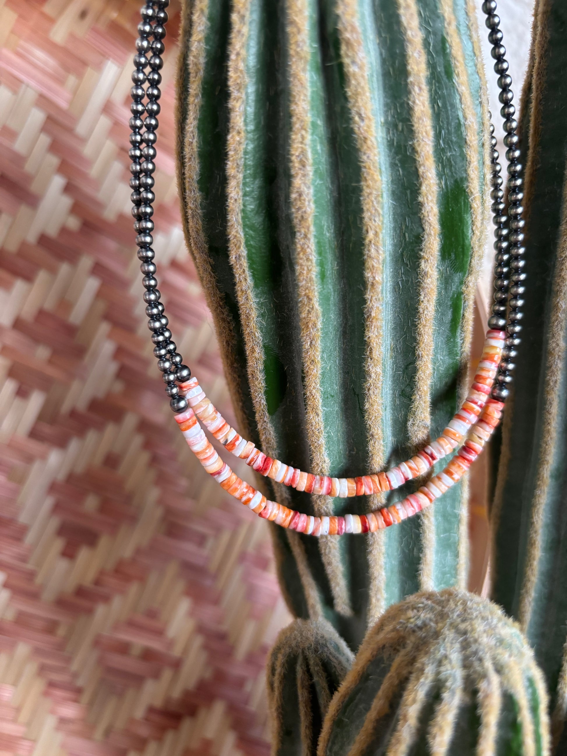 Spiny Oyster & Sterling Silver Pearl Necklace
